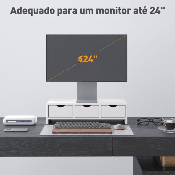 Suporte Elevatório para Monitor de Secretária com 3 Gavetas para PC e Portátil 51x24x13 cm Branco