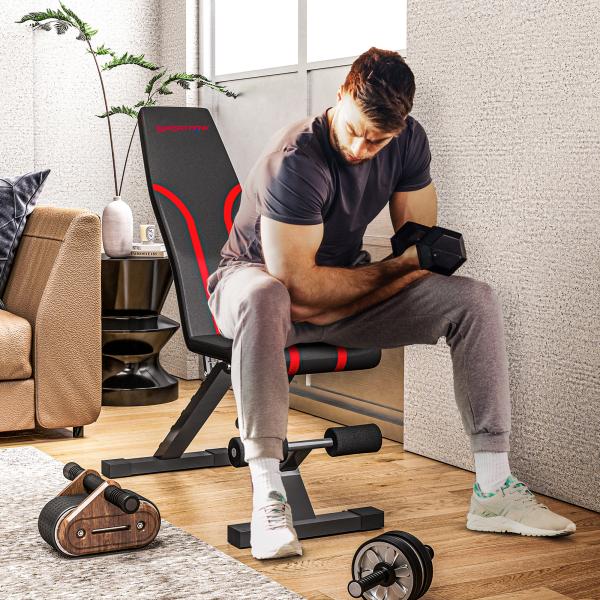 Banco de Abdominais Ajustável Banco de Musculação Dobrável para Treino de Corpo Completo 82x35x42,5 - 107 cm Preto