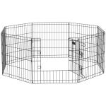 Parque para Cães 8 Painéis 61x61cm Dobráveis Gaiola Metálica para Animais de Estimação com Porta e Dupla Fechadura Preto