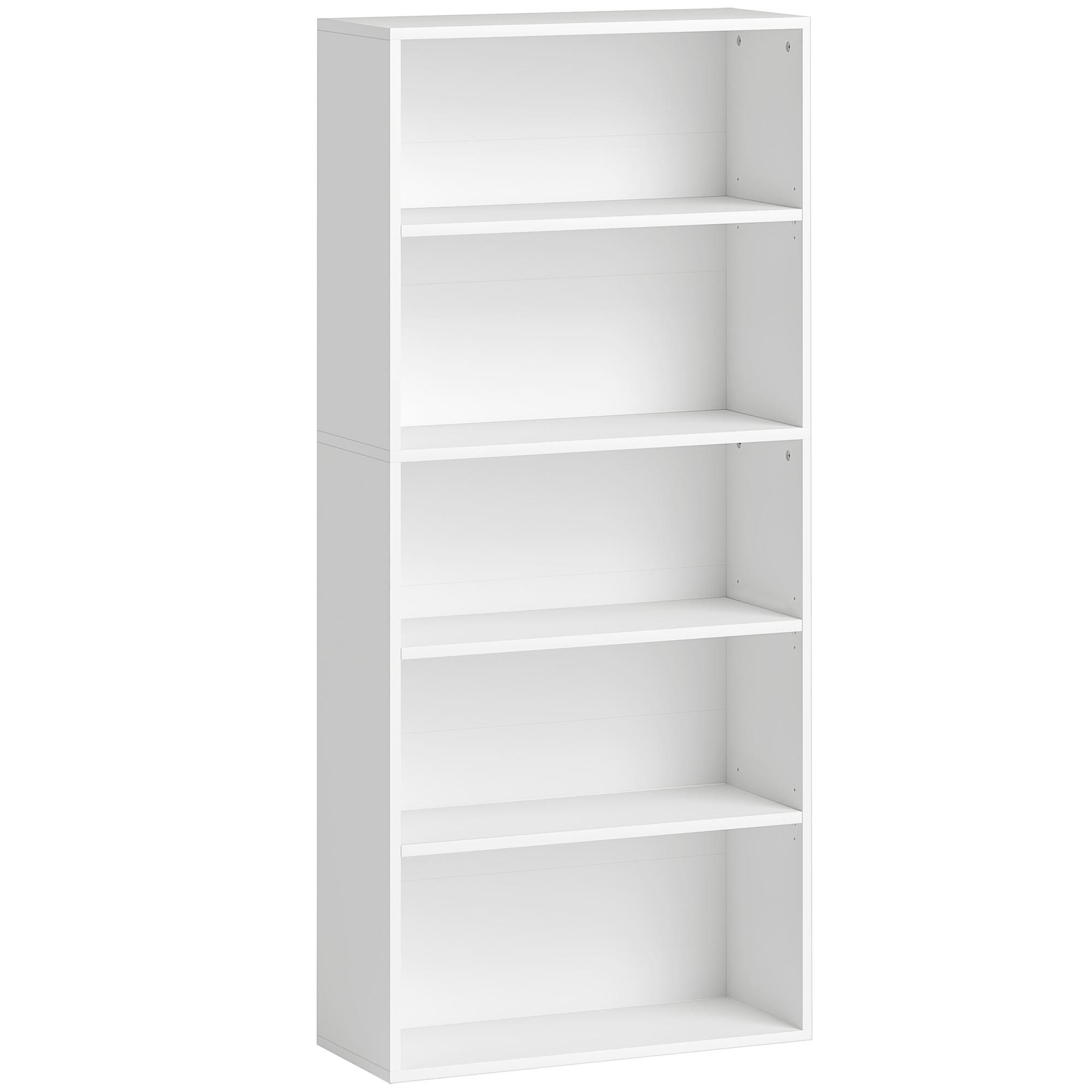 Estante de 5 Níveis Estante para Livros com 2 Prateleiras Ajustáveis para Sala de Estar Escritório Quarto 60x24x133,5 cm Branco