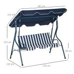 Baloiço de Jardim de 2 - 3 Lugares com Almofada Toldo Ajustável Terraço Patio Capacidade 240kg 170x110x153cm Azul e Branco