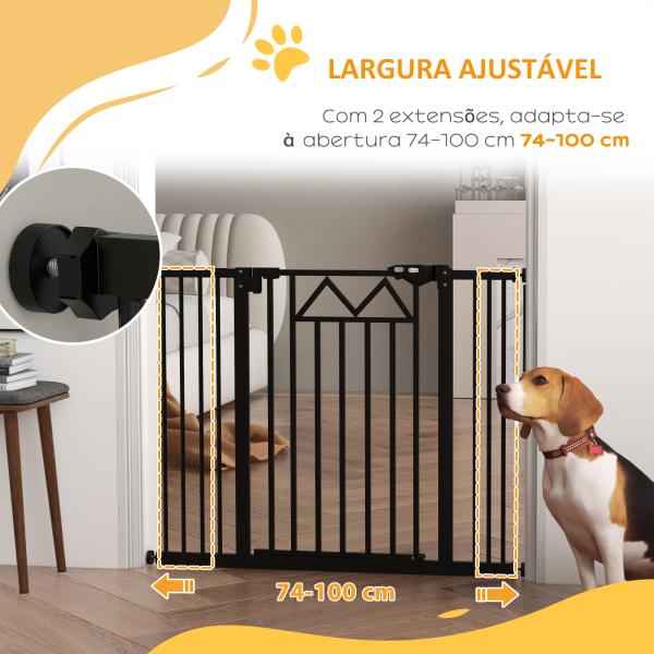 Barreira de Segurança Extensível para Animais de Estimação com Fecho Automático e Sistema de Duplo Bloqueio 74 - 100x76 cm Preto