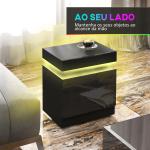 Mesa de Cabeceira com Luz LED Painel de Alto Brilho 2 Gavetas e Controlo Remoto para Dormitório 45x35x52 cm Preto