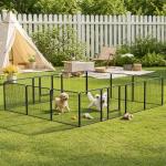 Parque para Cães com 16 Painéis e 2 Portas, Recinto em Aço para Interior e Exterior 80x60 cm Cinzento