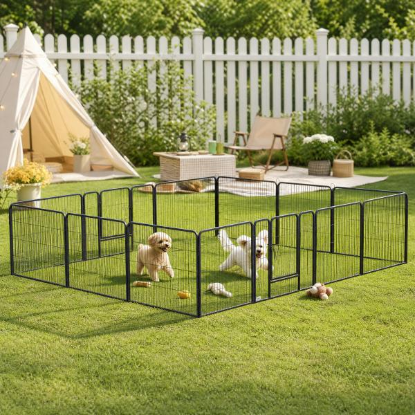 Parque para Cães com 16 Painéis e 2 Portas, Recinto em Aço para Interior e Exterior 80x60 cm Cinzento