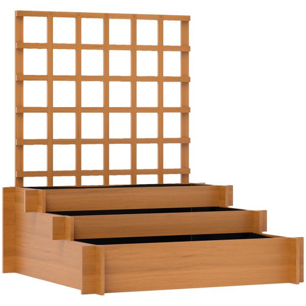 Floreira de 3 Níveis com Treliça Hortal Vertical com Tecido não Tecido para Cultivos de Verduras Flores 95x95x110 cm Castanho