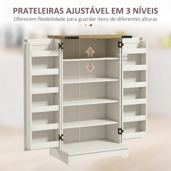 Armário Despensa de Cozinha com 2 Portas, 16 Prateleiras e Prateleira Ajustável para Sala de Jantar ou Sala de Estar 60x40x104 cm Creme