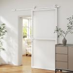 Ferragem para Porta de Correr Kit de Acessórios para Porta Corredeira com 2 Trilhos de Aço de Carbono 200x40x0,6 cm Branco