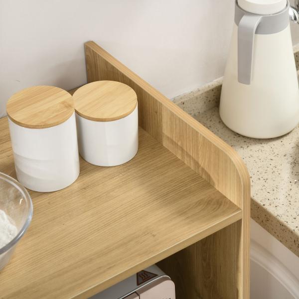 Armário para Micro - ondas em Estilo Escandinavo com Armário, Gaveta e Prateleira Ajustável, 58x40x118 cm, Natural e Branco