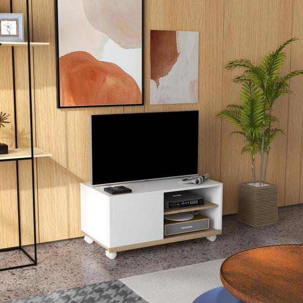 Móvel de TV Mesa de Sala de Estar Moderna de TV de 42 Polegadas com 4 Rodas 80x45x39,5 cm Branco