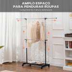 Charriot com Rodas com Barra de Aço Inoxidável e Prateleira para Sapatos Altura Ajustável 94 - 159x42x93 - 168 cm Preto