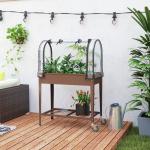 Mesa de Cultivo com Rodas 80x40x120 cm Horta Urbana Elevada com Cobertura de Estufa para Cultivar Plantas Flores Marróm
