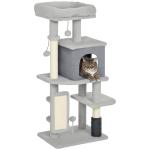 Arranhador para Gatos Grande Altura 104 cm com Plataformas Postes com Escova Bolas Suspensas e Almofadas para Arranhar Cinza