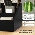 Organizador para Secretária de Bambu Organizador de Mesa de Escritório Multifuncional 33x20,5x15,5 cm Preto