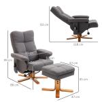 Poltrona Relax Reclinável com Apoio de Pés, 10 Pontos de Massagem, Giratória, Comando à Distância, Bolso Lateral, Cinzento