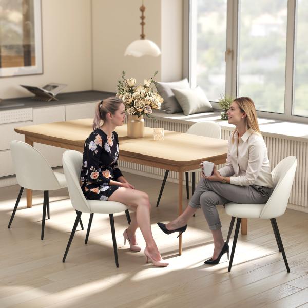 Conjunto de 4 Cadeiras de Sala de Jantar Modernas Cadeiras Estofadas em Veludo com Encosto Alto e Pés de Aço 50x52x83 cm Creme