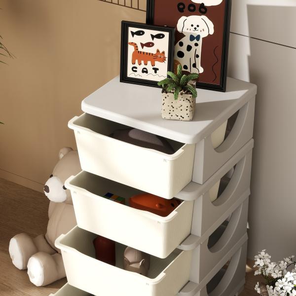 Organizador de Brinquedos com 4 Gavetas Torre de Arrumação para Crianças +3 Anos Cantos Arredondados e Pegas 37x37x76 cm Creme