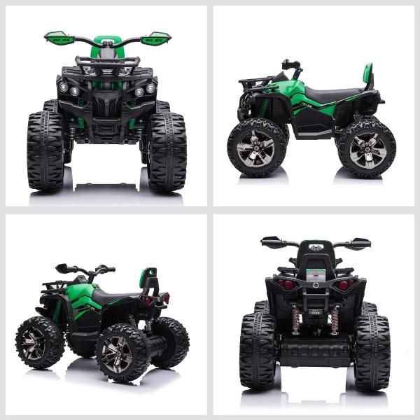 Quadriciclo Elétrico 12V para Crianças de 3 - 5 Anos com Farol Música Pneus de Suspensão Botões Avance e Retrocesso Veículo Elétrico a Bateria 100x65x73cm Verde