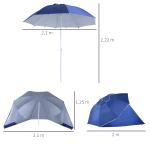 Chapéu de Sol de Praia com Painéis Laterais Tipo Tenda Chapéu de Sol para Praia com Proteção UV50 Φ210x222cm Azul