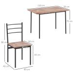 Conjunto de Sala de Jantar 5 Peças 1 Mesa e 4 Cadeiras com Pés em Aço para Cozinha 110x70x75 cm Madeira Natural e Preto