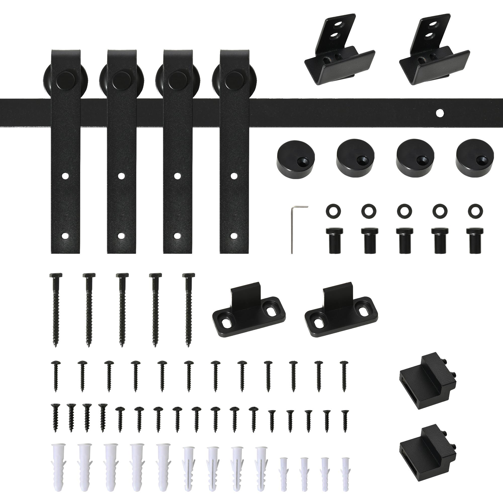 Ferragens para Portas de Correr 183 cm Kit para Porta de Correr Dupla em Madeira Largura 45 cm Aço Carbono Preto