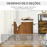 Cesto de Roupa de Bambu Capacidade de 100L Cesto para Roupa Suja com Bolsa de 2 Compartimentos 62,5x37x60,5cm Marrom