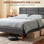 Cama Estofada 140x200 cm com Cabeceira Almofadada, Estrado de Ripas e Espaço Livre Inferior, Cinzento