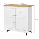 Aparador de Cozinha Móvel Auxiliar de Sala de Estar Moderno com Portas Dupla e 2 Gavetas 78x35x80 cm Branco e Madeira