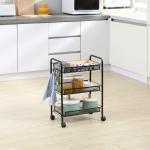 Carrinho de Cozinha em Aço com 3 Cestos e Rodas, Suporta 9 kg, Cozinha, Casa de Banho e Lavandaria 45x26,5x63 cm, Preto