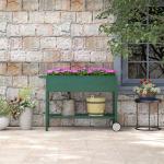 Horta Vertical Elevada de Metal Horta Vertical com Rodas Alça Lateral e Prateleira Inferior para Cultivo 109x44x80 cm Verde