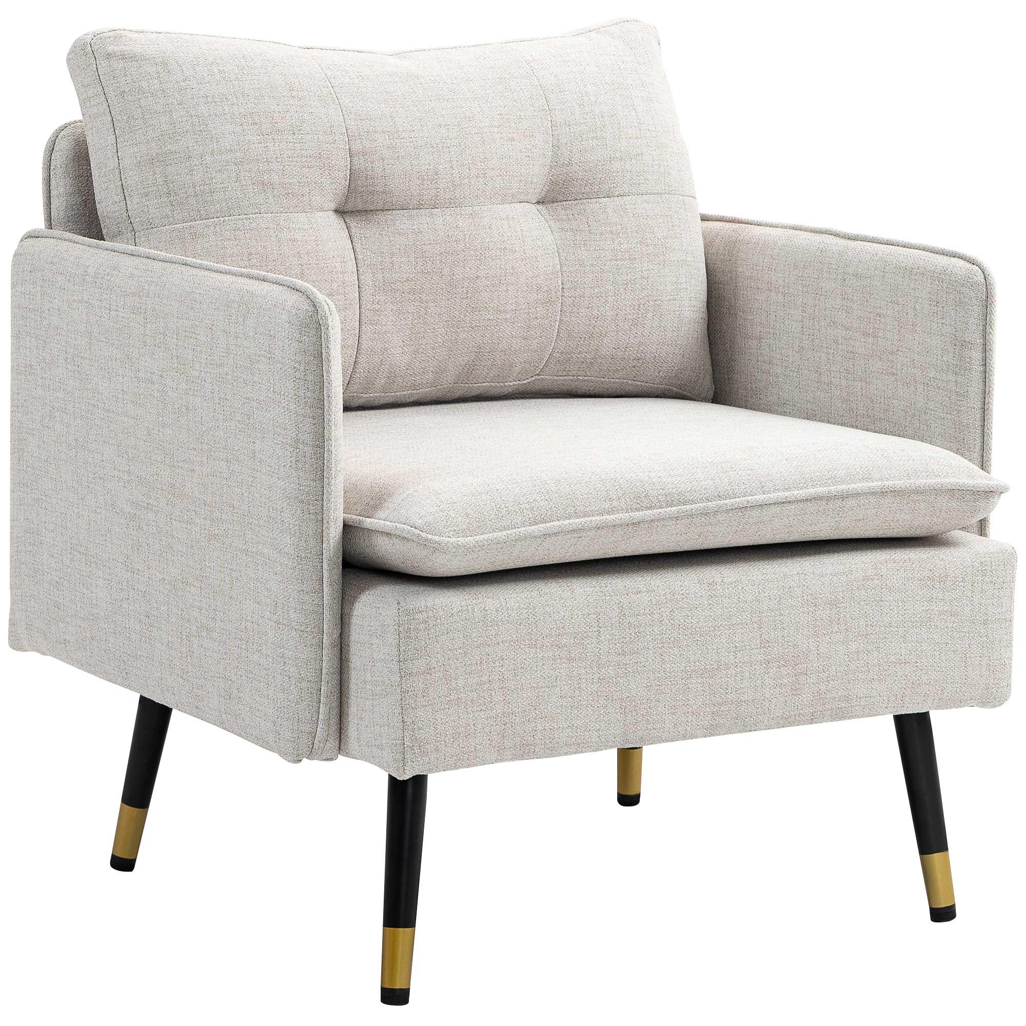 Poltrona Sala de Estar Poltrona Relax com Apoio para os Braços Assento Acolchoado e Pés de Aço 76x68x80 cm Creme