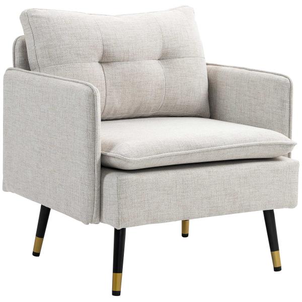 Poltrona Sala de Estar Poltrona Relax com Apoio para os Braços Assento Acolchoado e Pés de Aço 76x68x80 cm Creme