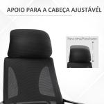 Cadeira de escritório ergonômica Cadeira de mesa inclinável ajustável em altura com encosto de braço Encosto de cabeça 5 rodas Suporta até 120 kg 64x58x116 - 126 cm Preto