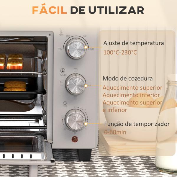 Mini Forno Elétrico 21L 1400W com Temporizador até 60min e Temperatura Ajustável até 230℃ 46x38,5x29 cm Prata