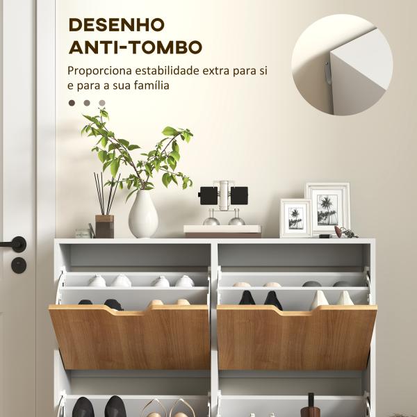 Sapateira para 16 Pares de Sapatos com 4 Gavetas e Prateleiras Ajustáveis 95x26x95 cm Branco e Madeira