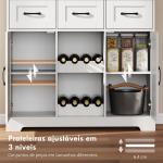 Amário de Cozinha Alto com Suporte para 8 Garrafas 4 Portas 3 Gavetas Prateleiras Abertas100x38x172 cm Branco