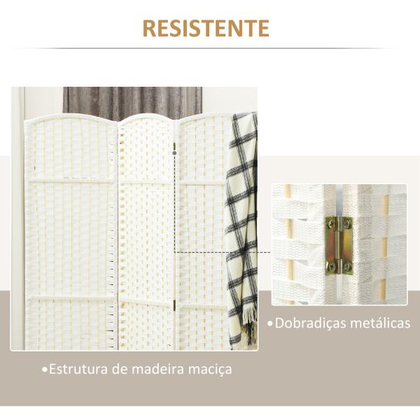 Biombo de 4 Painéis Separador de Ambientes Dobrável 160x170 cm para Sala de Estar Dormitório Escritório Branco