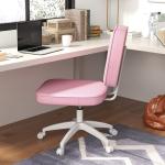 Cadeira de Escritório Estofada em PU com Altura Ajustável Sem Braços Cadeira de Estudo Dormitório 46x59x82 - 92 cm Rosa