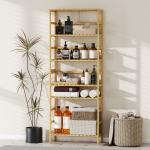 Estante de Bambu de 6 Níveis Prateleiras Ajustáveis para Espaços Pequenos Casa de Banho Cozinha 60x26x161 cm Madeira