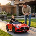 Carro Elétrico para Crianças Carro Mercedes - Benz AMG GTR com Bateria 12V Faróis Buzina e Música 108x67x46 cm Vermelho