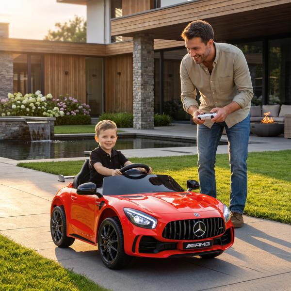 Carro Elétrico para Crianças Carro Mercedes - Benz AMG GTR com Bateria 12V Faróis Buzina e Música 108x67x46 cm Vermelho