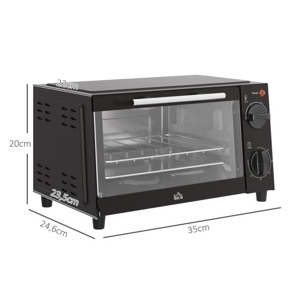 Mini Forno Elétrico 9L com Temperatura Ajustável até 230°C Temporizador 60 min e Bandeja para Assar 35x24,6x20 cm Preto