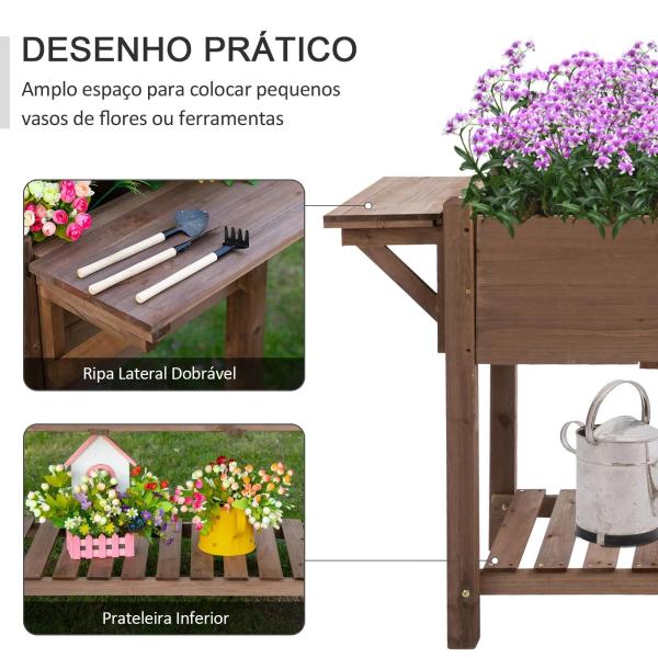 Horta Vertical com Prateleira Horta Elevada de Madeira Maciça para Cultivo de Flores Verduras Ervas 123x54x74cm Marrom