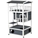 Casa para Gatos Caseta de madeira em abeto com espaço amplo com 4 pisos e espaço destacável para areia 75,5x75x137 cm