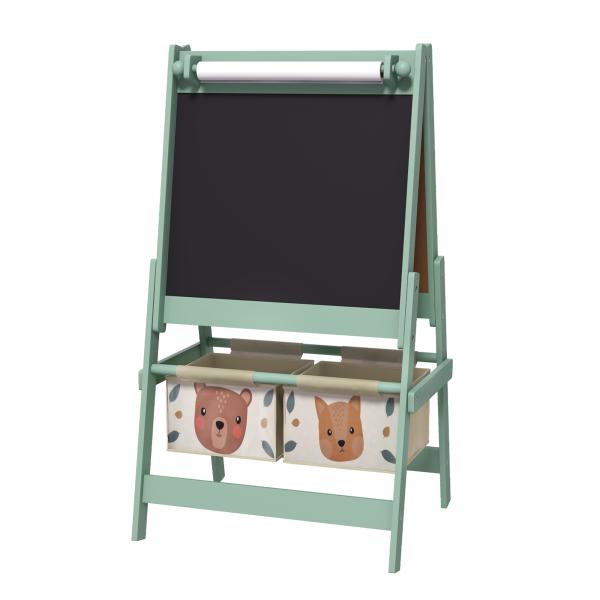 Cavalete para Crianças 3 em 1 Cavalete de Arte com Rolo de Papel Quadro e 2 Cestas de Armazenamento 54x46,5x93 cm Verde