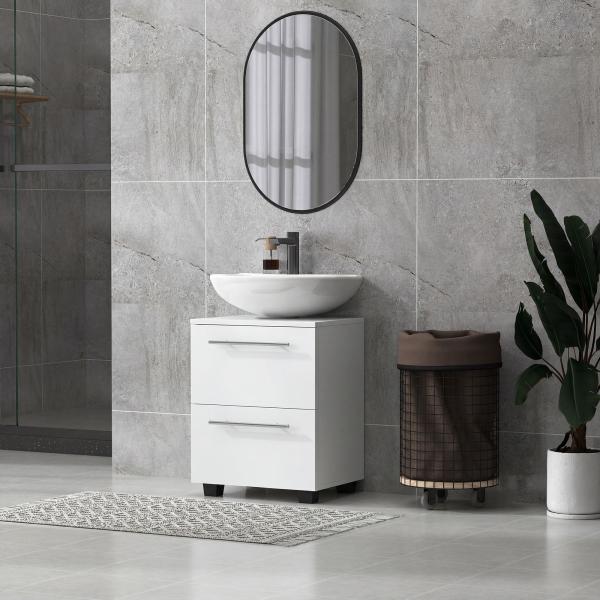 Móvel Sob Lavatório com Gaveta e Armário com Porta Corte em U para Lavatório sem Pedestal 41,5x35,5x59 cm Branco
