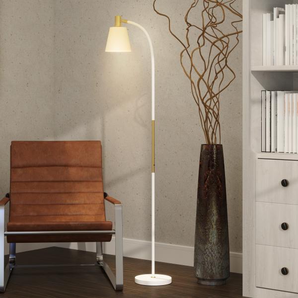Candeeiro de Pé LED com Altura Ajustável Ecrã Interruptor para Sala de Estar Escritório Quarto 49x21x127 - 160 cm Branco e Dourado
