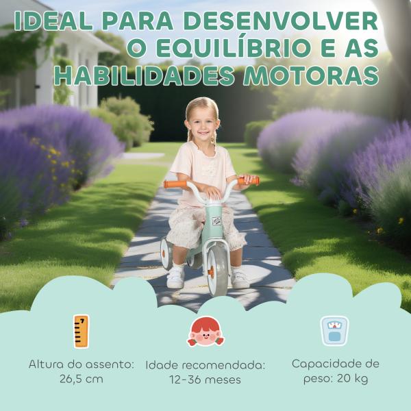 Bicicleta sem Pedais para Crianças dos 12 aos 36 Meses Bicicleta de Equilíbrio com Guiadores com Rotação Limitada a 60° 69x40x49 cm Verde