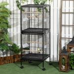 Gaiola para Pássaros com Rodas de 2 Níveis com Bandejas Removíveis Portas Comedouros Poleiros 51,5x50x140 cm Preto