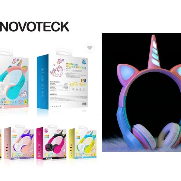 XY - 212 AURICULARES BLUETOOTH FORMATO UNICORNIO RGB - Azul
